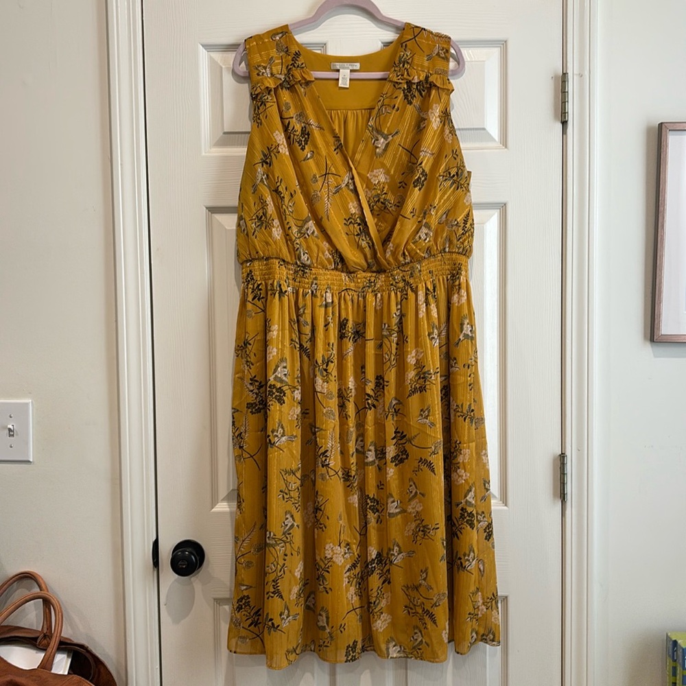 London Times (Dillards) yellow/bird dress